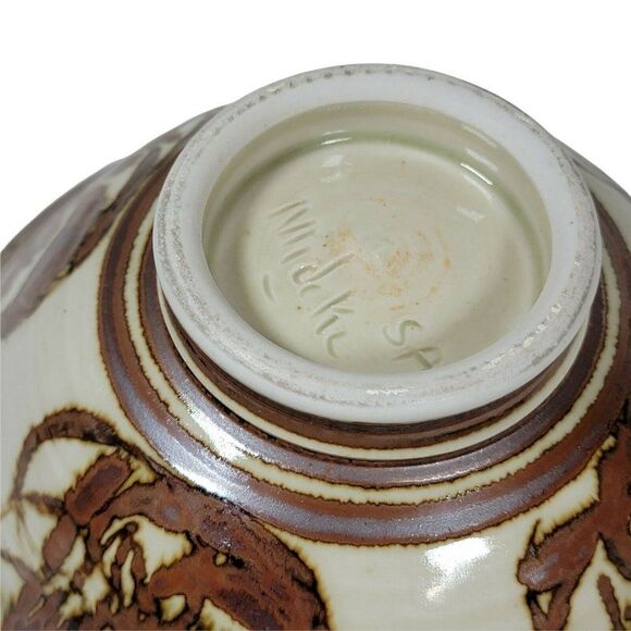 Louis Mideke Studio Pottery Northwest Oriental Symbol Serving Abstract Art Bowl - Picture 5 of 7